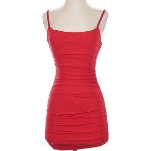 Lucy in the Sky Red Ruched Shimmer Mini Dress – XS